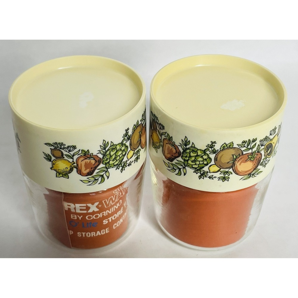 2 Pyrex Store 'n' See Spice O' Life Container's with Labels 3/4 Cup Storage NOS